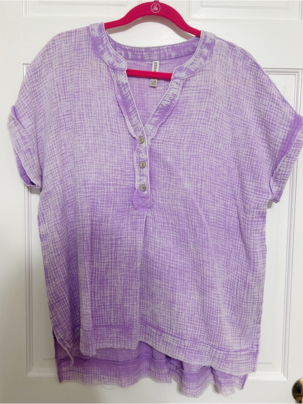 Zenana Outfitters Lavender Washed Henley Tunic